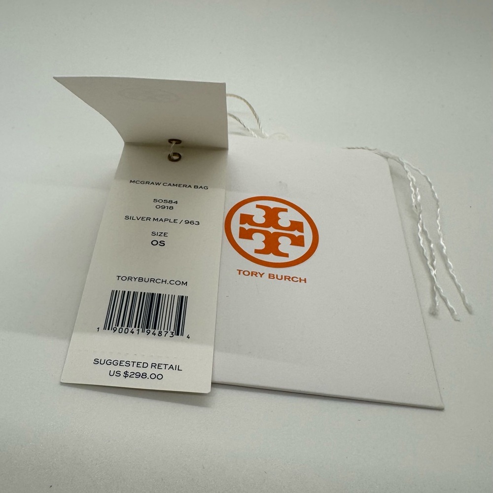 Tory Burch McGraw Pebbled Leather Camera Bag Silver Maple - Picture 3 of 13